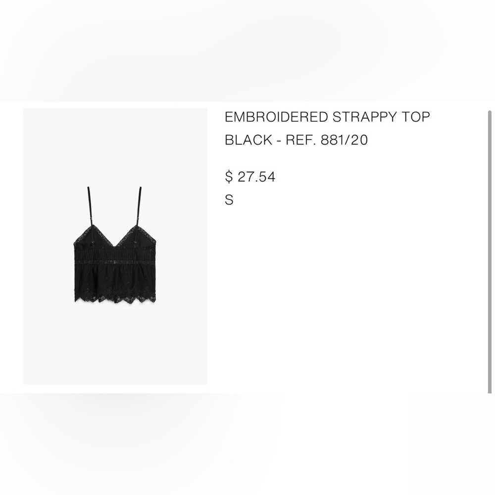 NWT Zara Embroidered Strappy Black Top